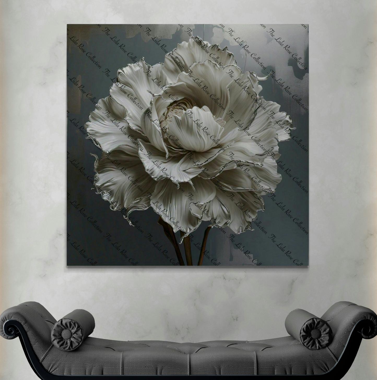 "White Peony In Silver"- Canvas Wall Art