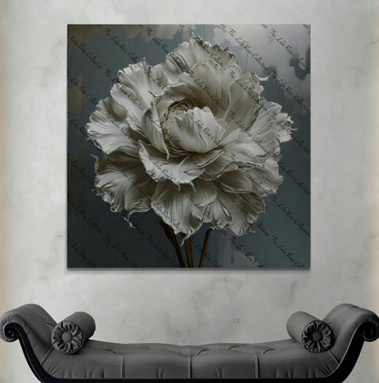 "White Peony In Silver"- Canvas Wall Art