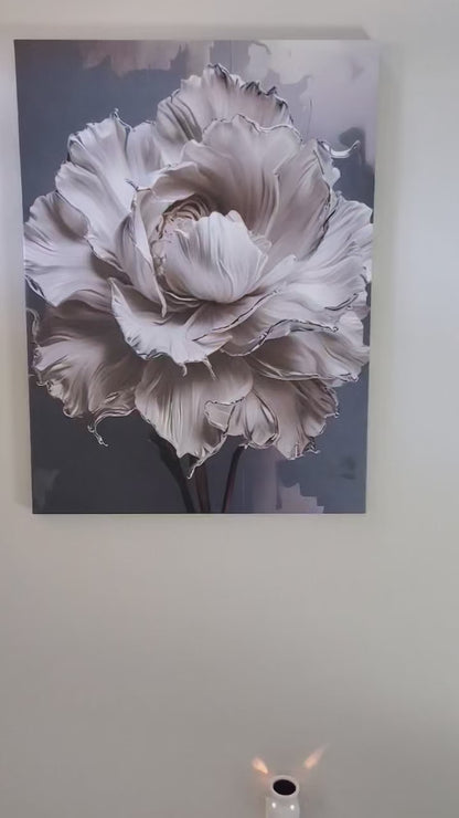 "White Peony In Silver"- Canvas Wall Art
